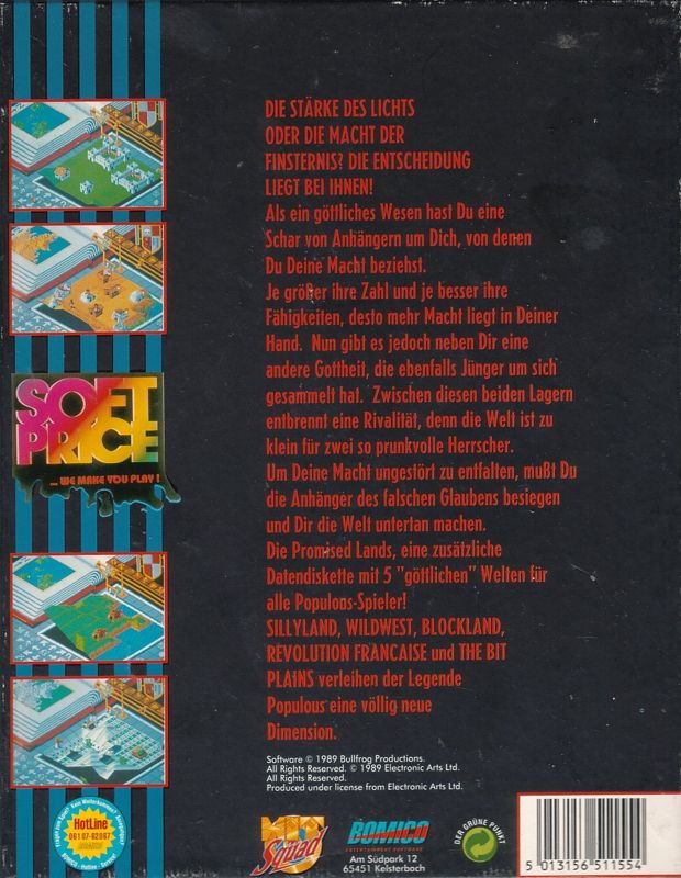 Back Cover for Populous / Populous: The Promised Lands (DOS) (Soft Price release)
