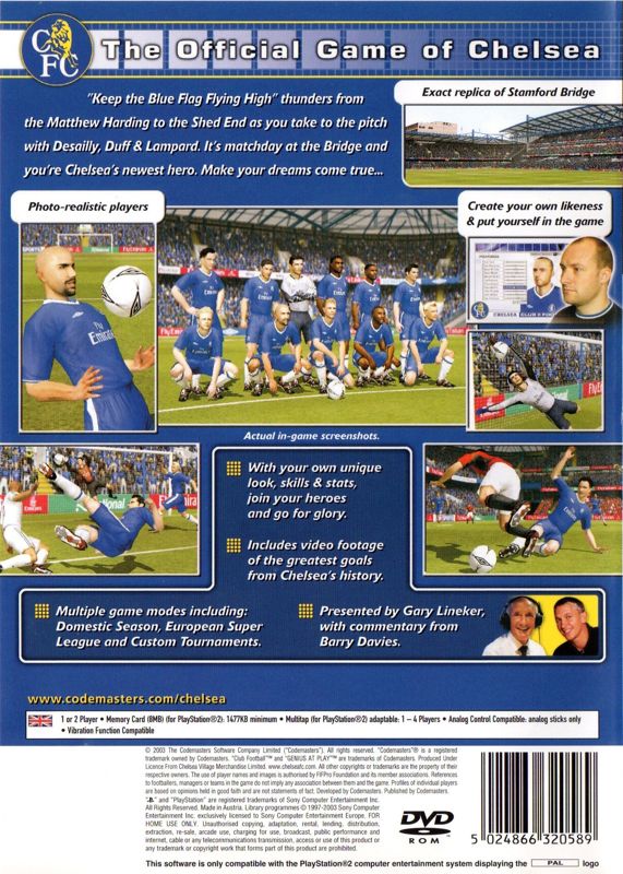 Back Cover for Club Football: 2003/04 Season (PlayStation 2) (Chelsea Club Football)