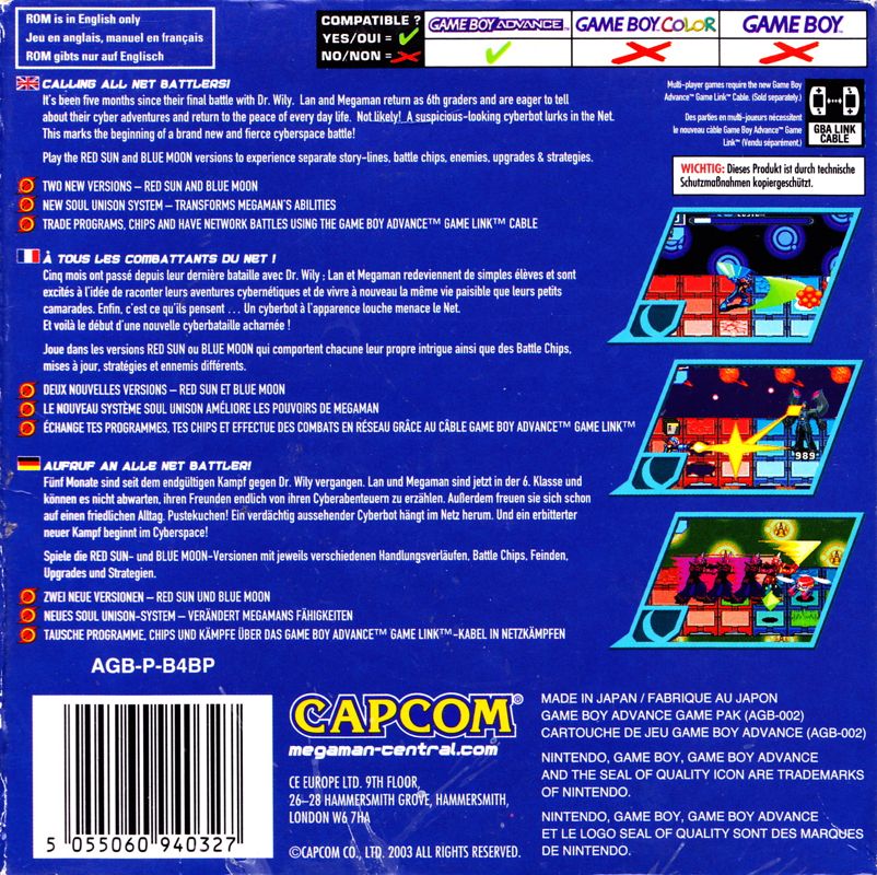 Back Cover for Mega Man Battle Network 4: Blue Moon (Game Boy Advance)