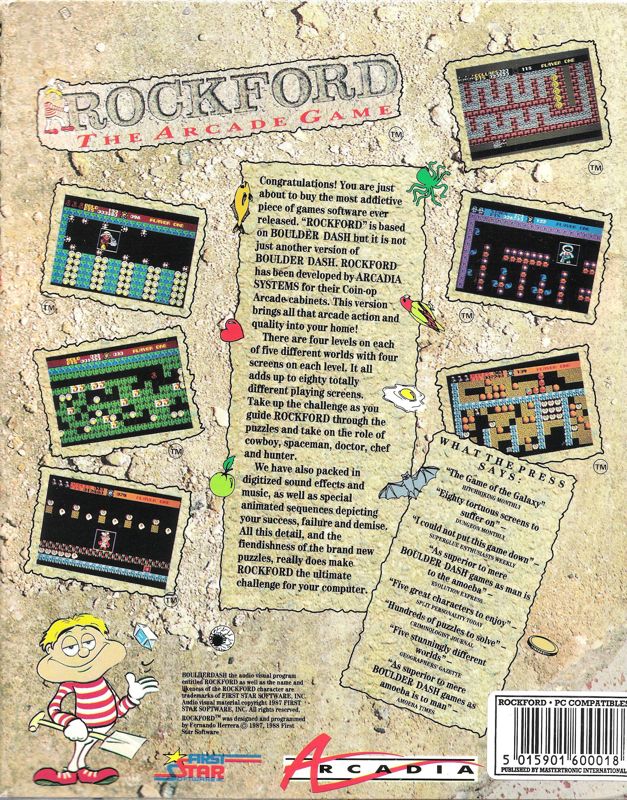 Back Cover for Rockford: The Arcade Game (DOS) (Dual Media release)