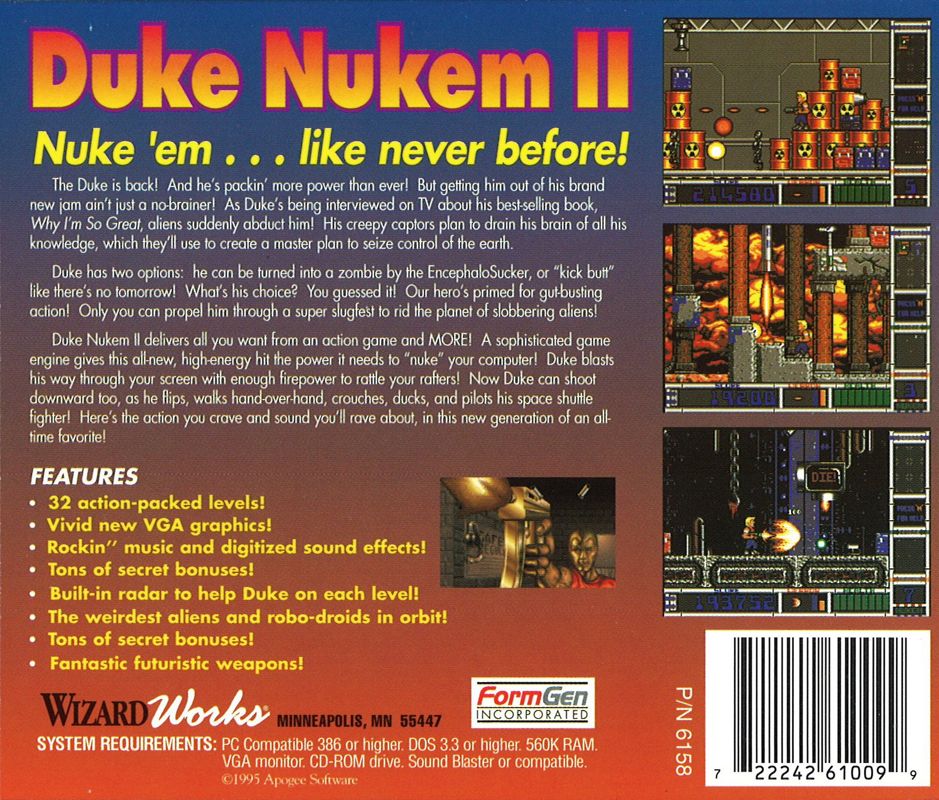 Back Cover for Duke Nukem II (DOS) (WizardWorks full version CD release)