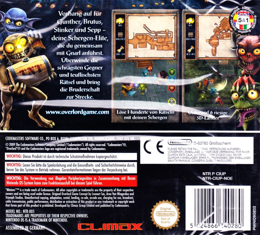 Back Cover for Overlord Minions (Nintendo DS)