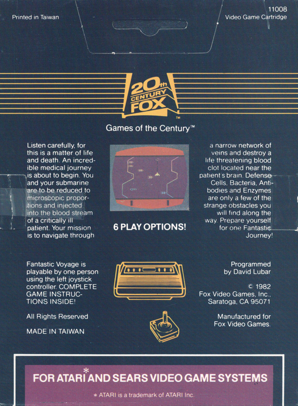 Back Cover for Fantastic Voyage (Atari 2600)