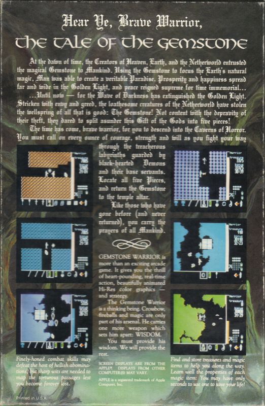 Back Cover for Gemstone Warrior (Atari 8-bit and Commodore 64)