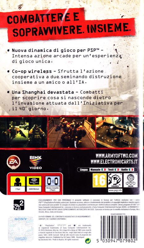 Back Cover for Army of Two: The 40th Day (PSP)