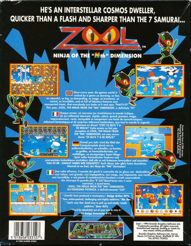 Back Cover for Zool (Amiga) (Amiga 1200/4000 AGA chipset version)