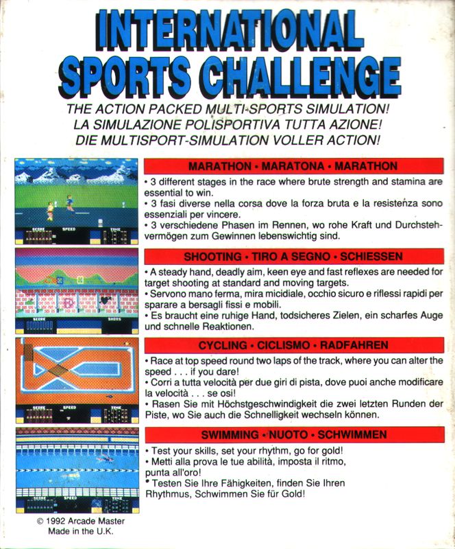 Back Cover for International Sports Challenge (Commodore 64)