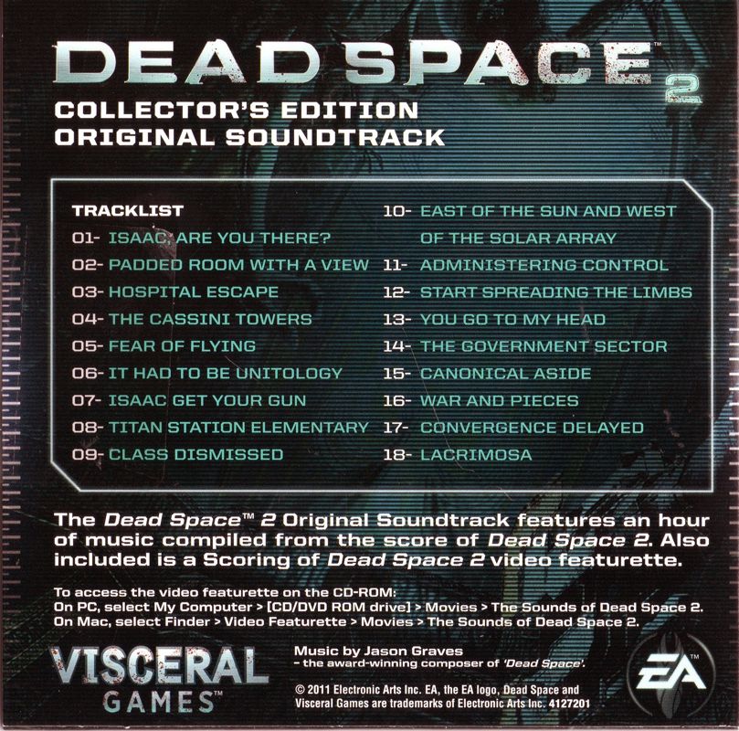 Soundtrack for Dead Space 2 (Collector's Edition) (Xbox 360): Back
