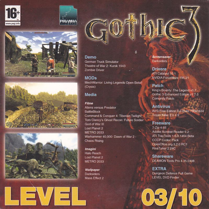 Back Cover for Gothic 3 (Windows) (Level 03/2010 covermount)