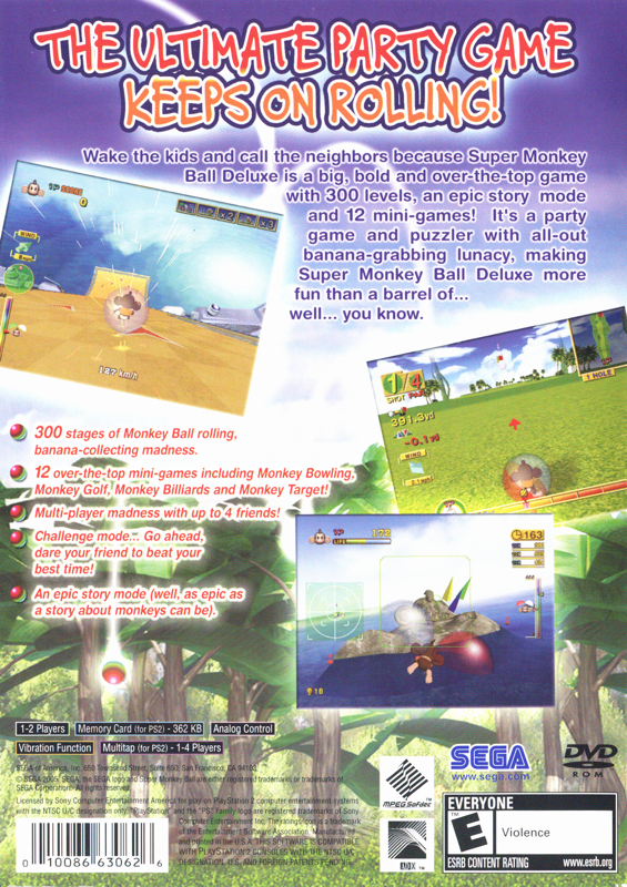 Back Cover for Super Monkey Ball Deluxe (PlayStation 2)