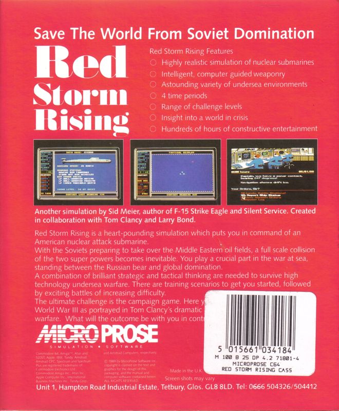 Back Cover for Red Storm Rising (Commodore 64)
