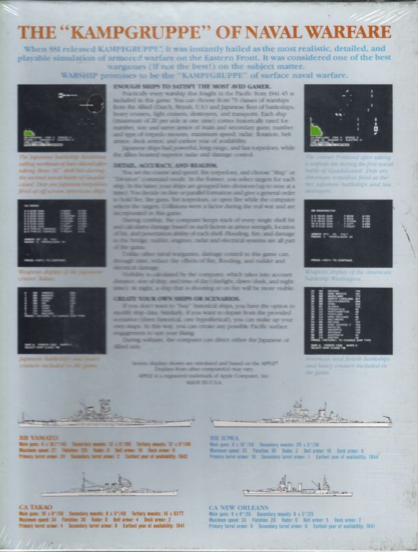 Back Cover for Warship (Atari 8-bit)