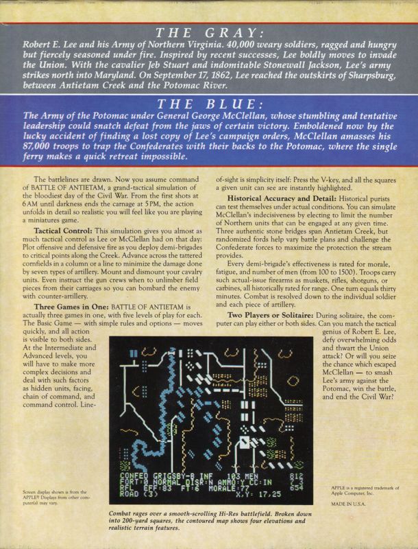 Back Cover for Battle of Antietam (Commodore 64)