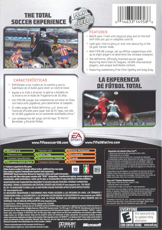 Back Cover for FIFA Soccer 06 (Xbox)