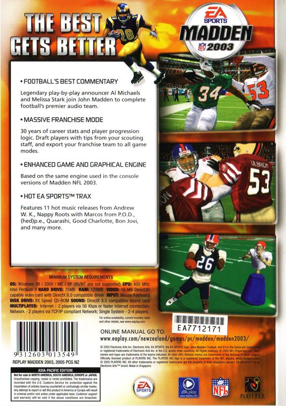 Madden NFL 2003 cover or packaging material - MobyGames