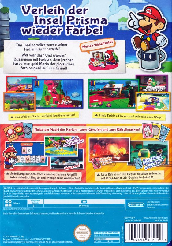 Back Cover for Paper Mario: Color Splash (Wii U)