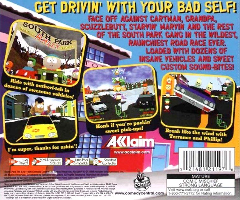 Back Cover for South Park Rally (Dreamcast)
