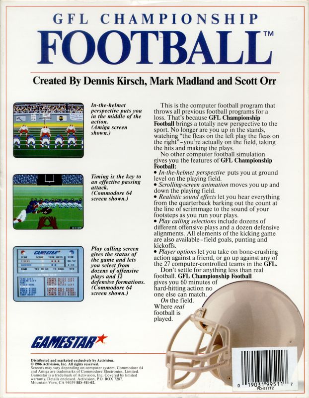 Back Cover for GFL Championship Football (DOS)