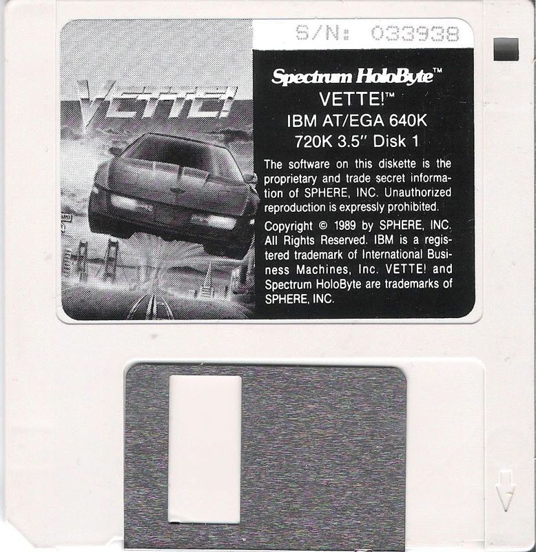 Media for Vette! (DOS): 3.5" 720KB (EGA)