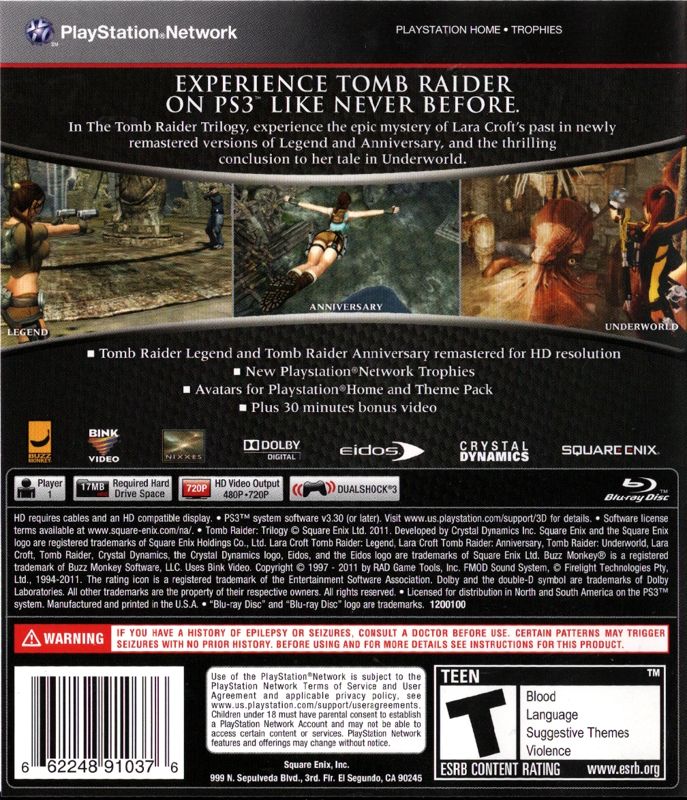 Back Cover for The Tomb Raider Trilogy (PlayStation 3)