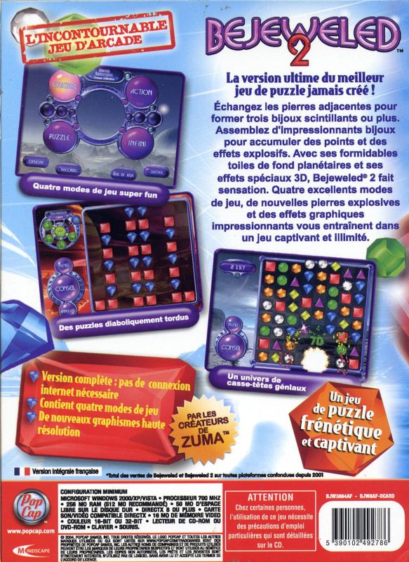 Back Cover for Bejeweled 2: Deluxe (Windows)