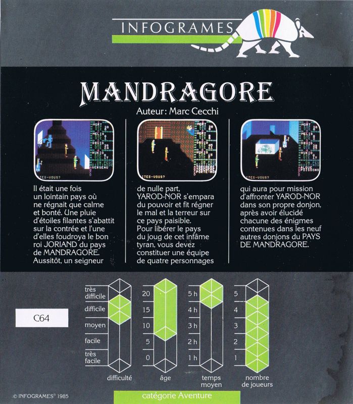 Back Cover for Mandragore (Commodore 64)