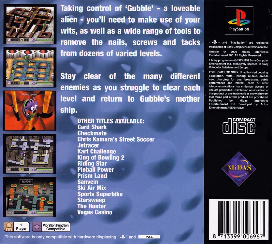 Back Cover for Gubble (PlayStation) (Pocket Price release)