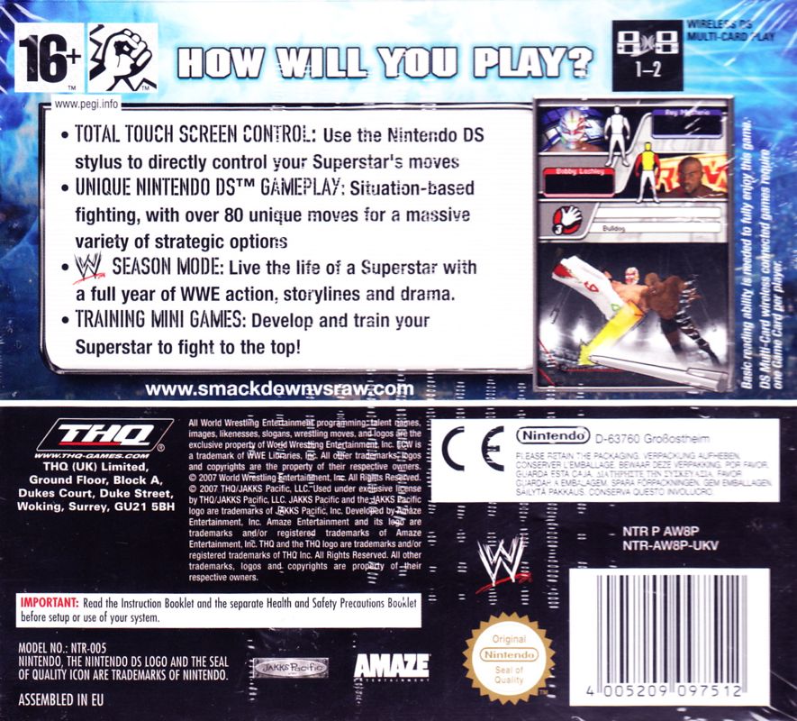 Back Cover for WWE Smackdown vs. Raw 2008 (Nintendo DS)