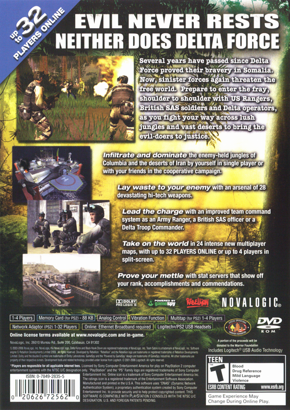 Back Cover for Delta Force: Black Hawk Down - Team Sabre (PlayStation 2)