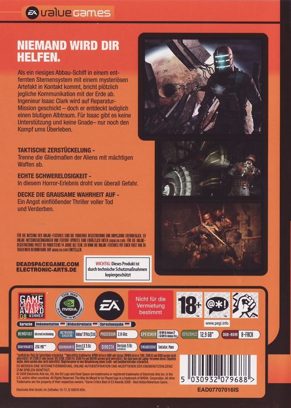 Back Cover for Dead Space (Windows) (EA Value Games release)