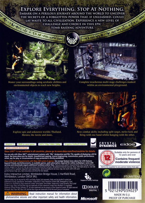 Back Cover for Tomb Raider: Underworld (Xbox 360) (Classics release)