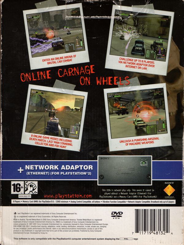 Back Cover for Twisted Metal: Black Online (PlayStation 2) (Boxed with Network Adaptor)