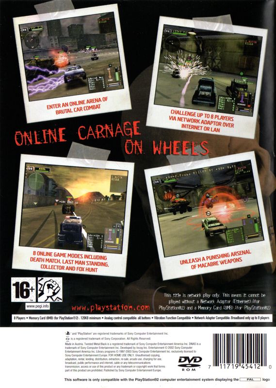 Other for Twisted Metal: Black Online (PlayStation 2) (Boxed with Network Adaptor): Game Keep Case - Back