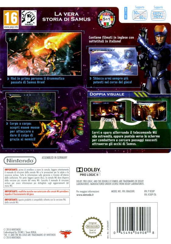 Back Cover for Metroid: Other M (Wii)