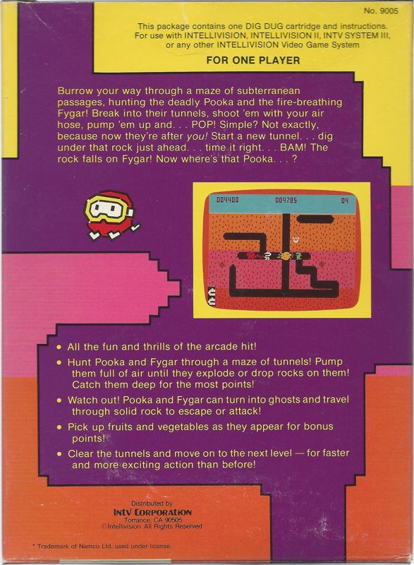 Back Cover for Dig Dug (Intellivision)