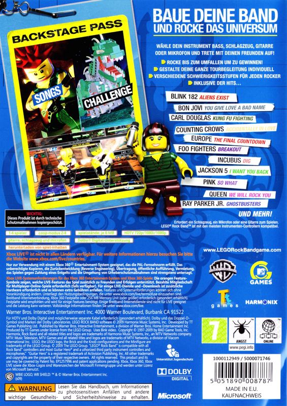 Back Cover for LEGO Rock Band (Xbox 360)