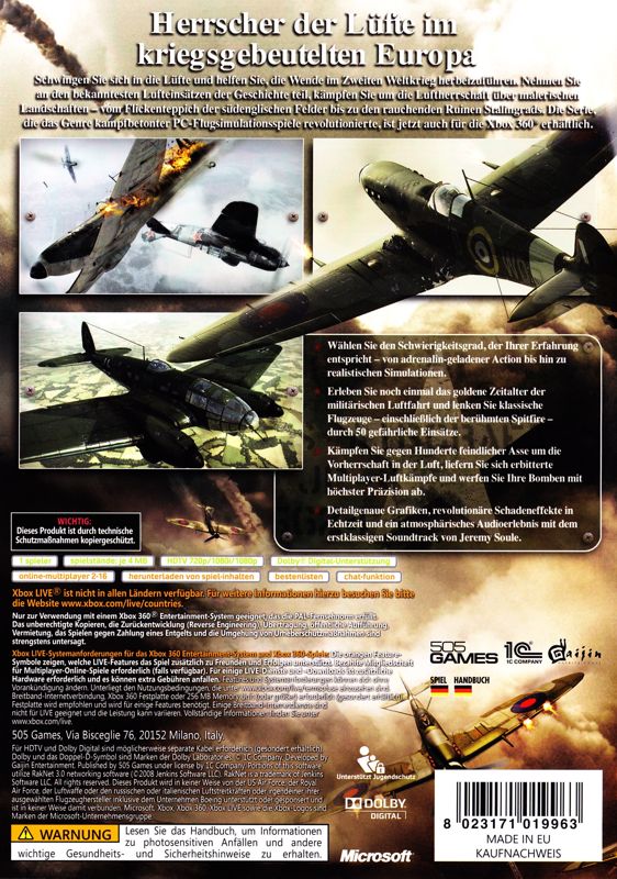 Back Cover for IL-2 Sturmovik: Birds of Prey (Xbox 360)