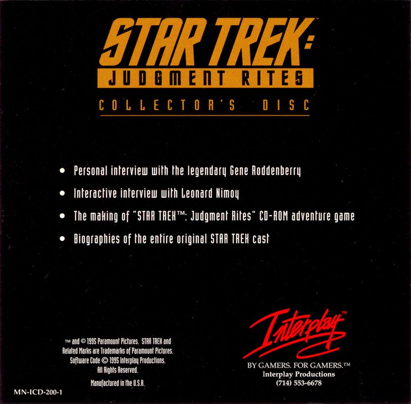 Other for Star Trek: Judgment Rites (Limited CD-ROM Collector's Edition) (DOS): Collector's Disc Jewel Case - Inside
