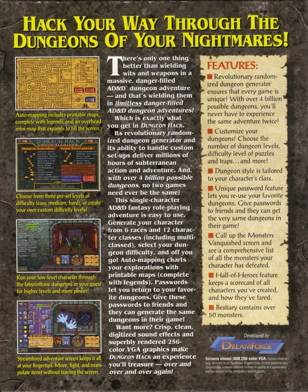 Back Cover for Dungeon Hack (DOS)