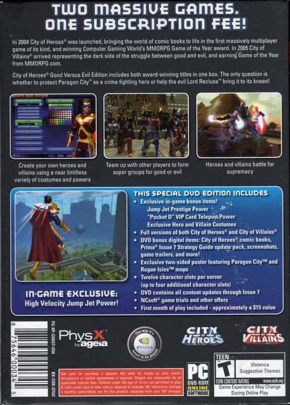 Back Cover for City of Heroes: Good Versus Evil Edition (Windows)