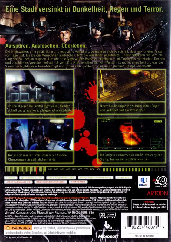 Back Cover for Vampire Rain (Xbox 360)