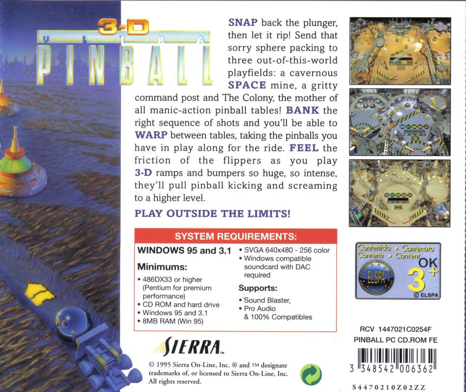 Other for 3-D Ultra Pinball: Power! (Macintosh and Windows and Windows 16-bit): 3-D Ultra Pinball Jewel Case : Back