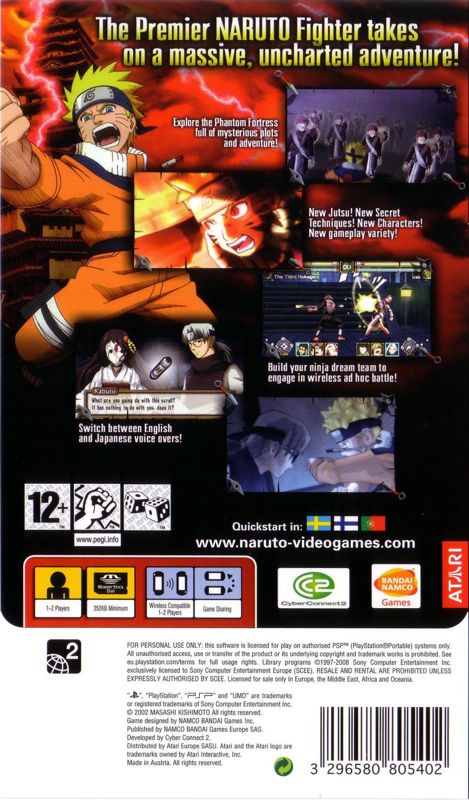 Back Cover for Naruto: Ultimate Ninja Heroes 2 - The Phantom Fortress (PSP)
