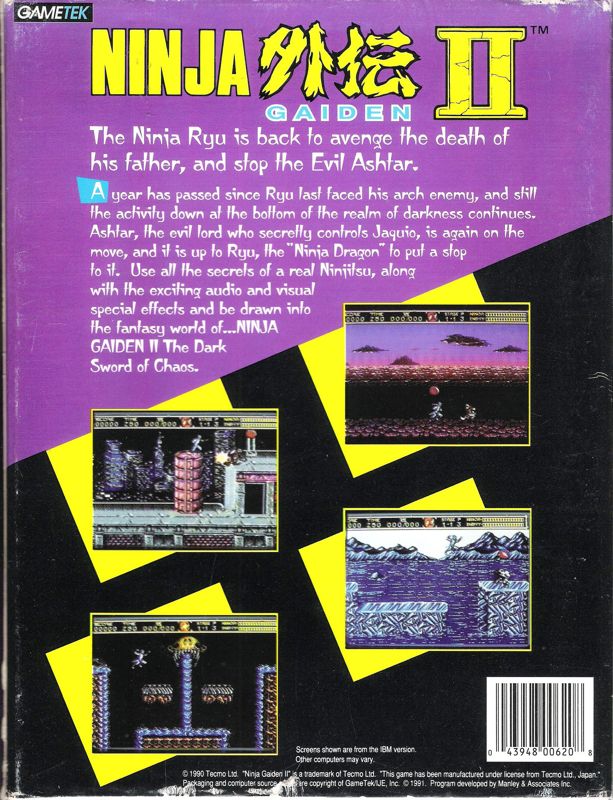 Back Cover for Ninja Gaiden II: The Dark Sword of Chaos (DOS) (Dual Media Release)