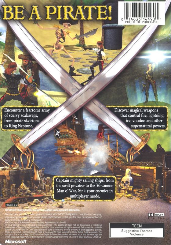 Back Cover for Pirates: The Legend of Black Kat (Xbox)