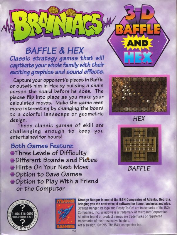 Back Cover for Brainiacs: 3-D Baffle and Hex (Windows 3.x)