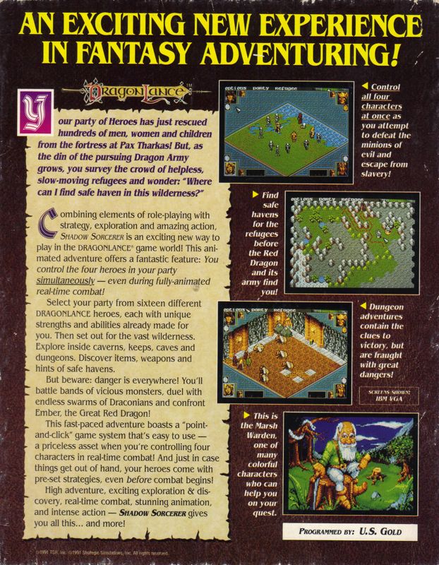 Back Cover for Shadow Sorcerer (DOS) (5.25 Version)