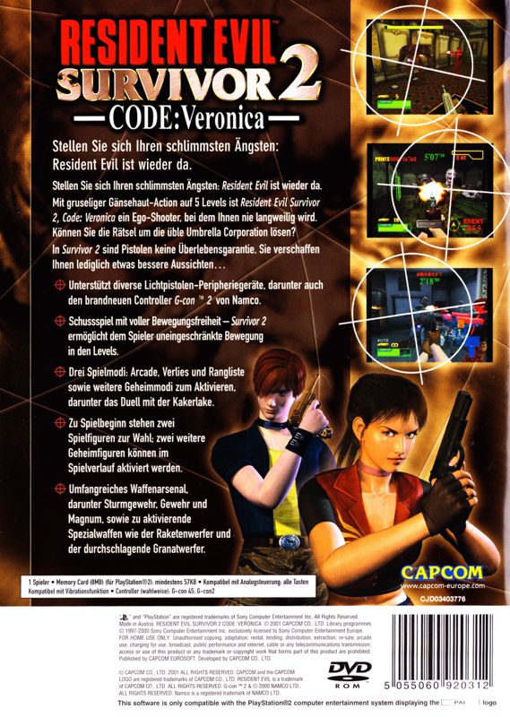 Back Cover for Resident Evil: Survivor 2 - Code: Veronica (PlayStation 2) (Different EAN)