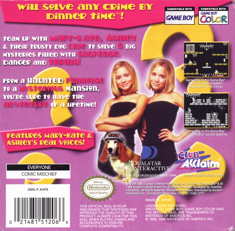 Back Cover for The New Adventures of Mary-Kate & Ashley (Game Boy Color)