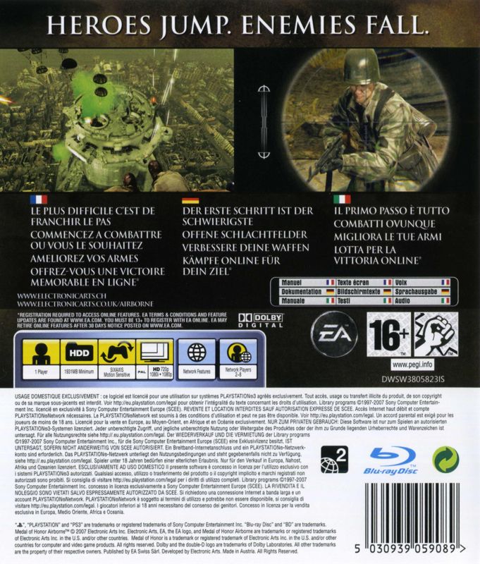 Back Cover for Medal of Honor: Airborne (PlayStation 3)